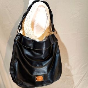 Nine West vegan leather black twisted‎ strap fold over yoke shoulder bag